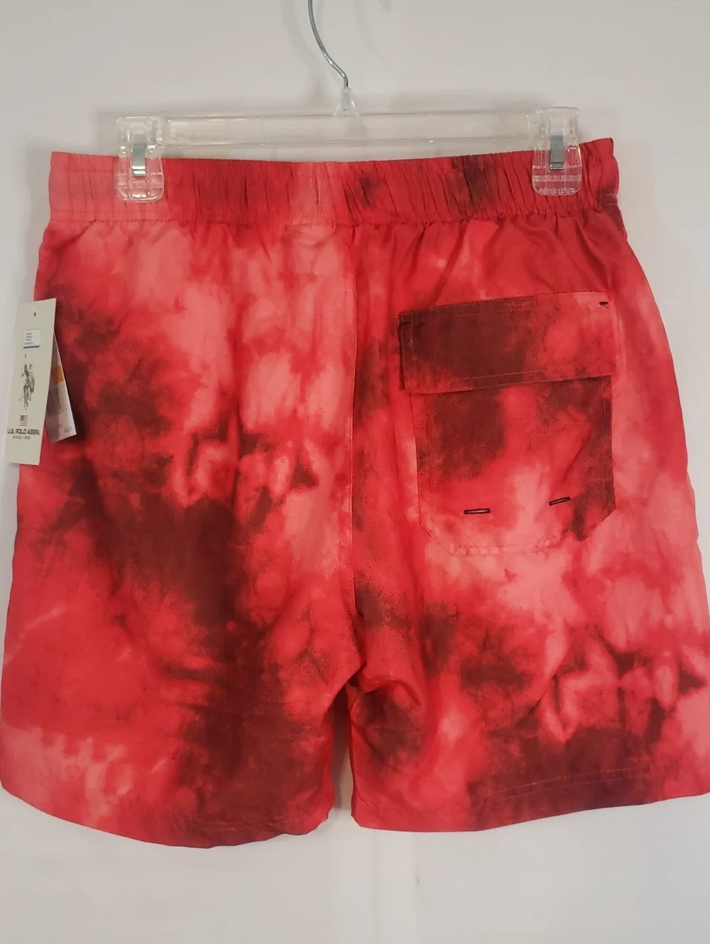 U.S. Polo Assn. Red Tie-Dye Design Swim Shorts with Navy Drawstring